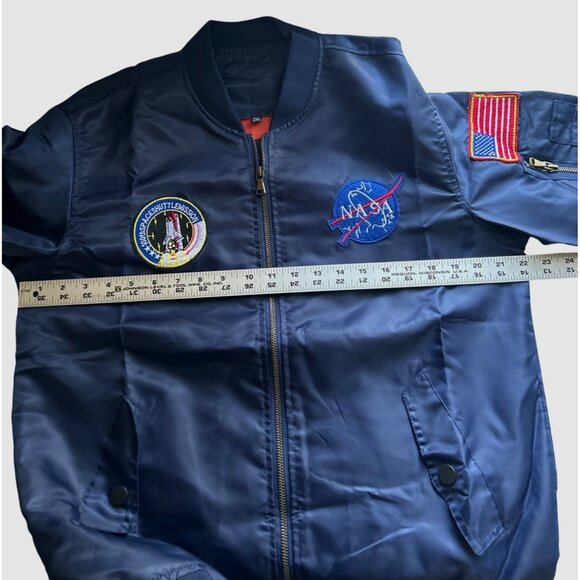 NASA-Inspired Navy Blue Bomber Style Jacket 2XL (RUNS SMALL) Patches Full Zip - Picture 6 of 7